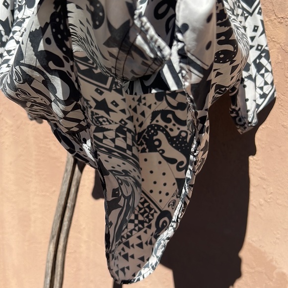 Vintage Silk Black and White Star Pop Art Print Baccini Button Down, Size M - Picture 6 of 6